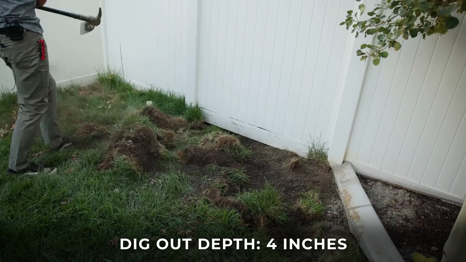 Digging out existing sod for turf installation
