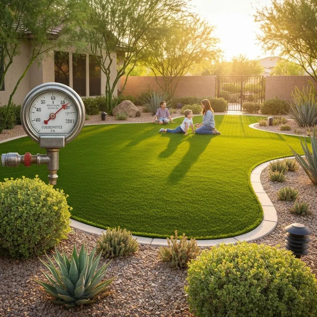 Residential area with artificial turf demonstrating water conservation in Arizona
