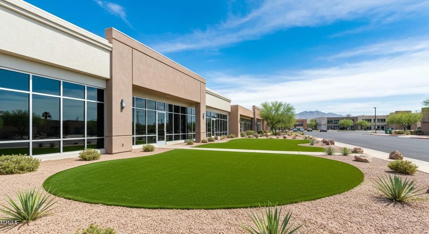 Vibrant commercial property in Phoenix showcasing lush, low-maintenance artificial turf