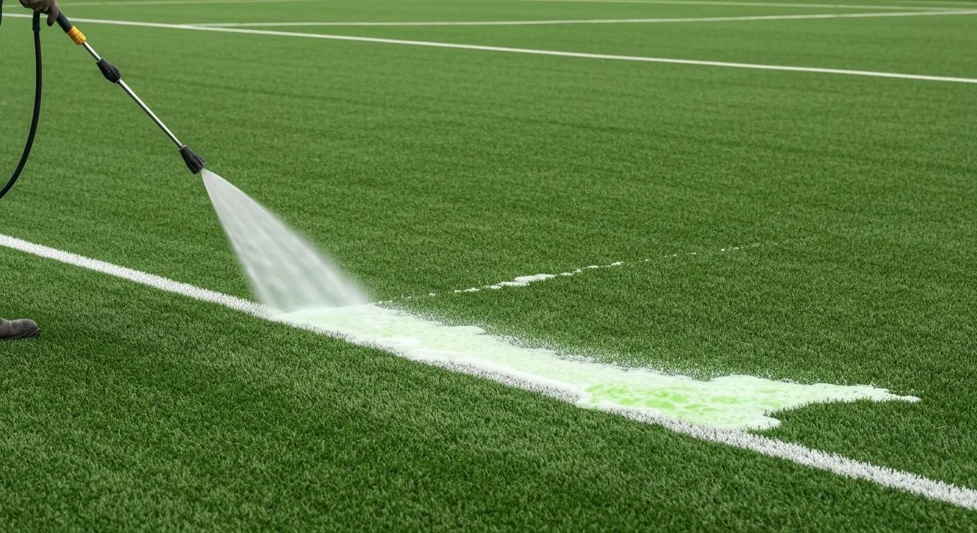 Application of an enzymatic cleaner to artificial turf for thorough deep cleaning and effective odor elimination