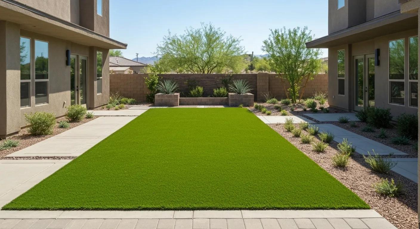 Lush commercial artificial turf enhancing a Phoenix courtyard with professional landscaping