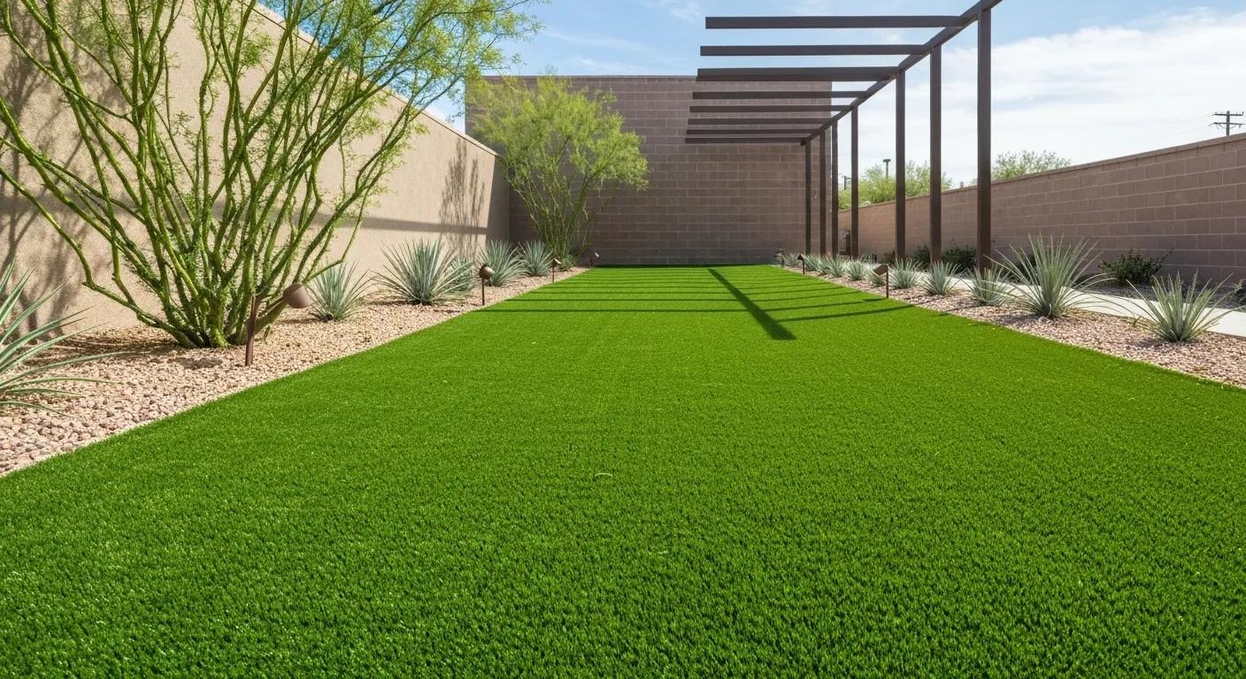 Vibrant artificial turf installation in Phoenix, highlighting water-saving landscaping