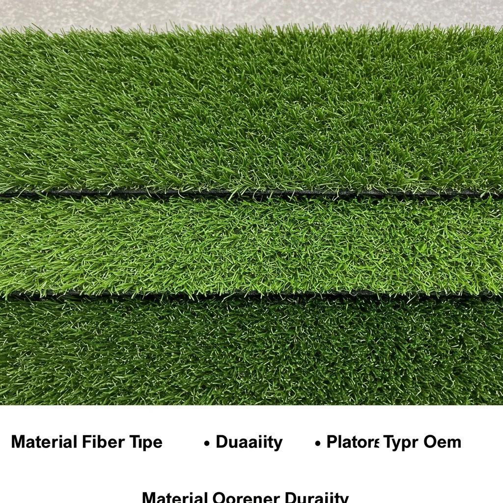 Close-up of various artificial grass fibers showcasing textures and colors